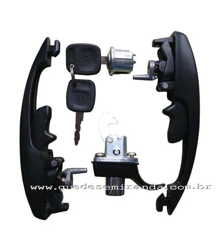 Maçanetas de porta + motor + Cilindro de Ignição Fusca 1978 a 1996 PRETA - KIT 4 PÇS c/ a mesma Chave PRETA VW