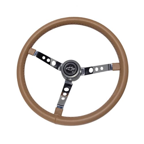 Volante Lotse Big Block S Couro Marrom Haste Cromada para Opala e Caravan - Botão GM