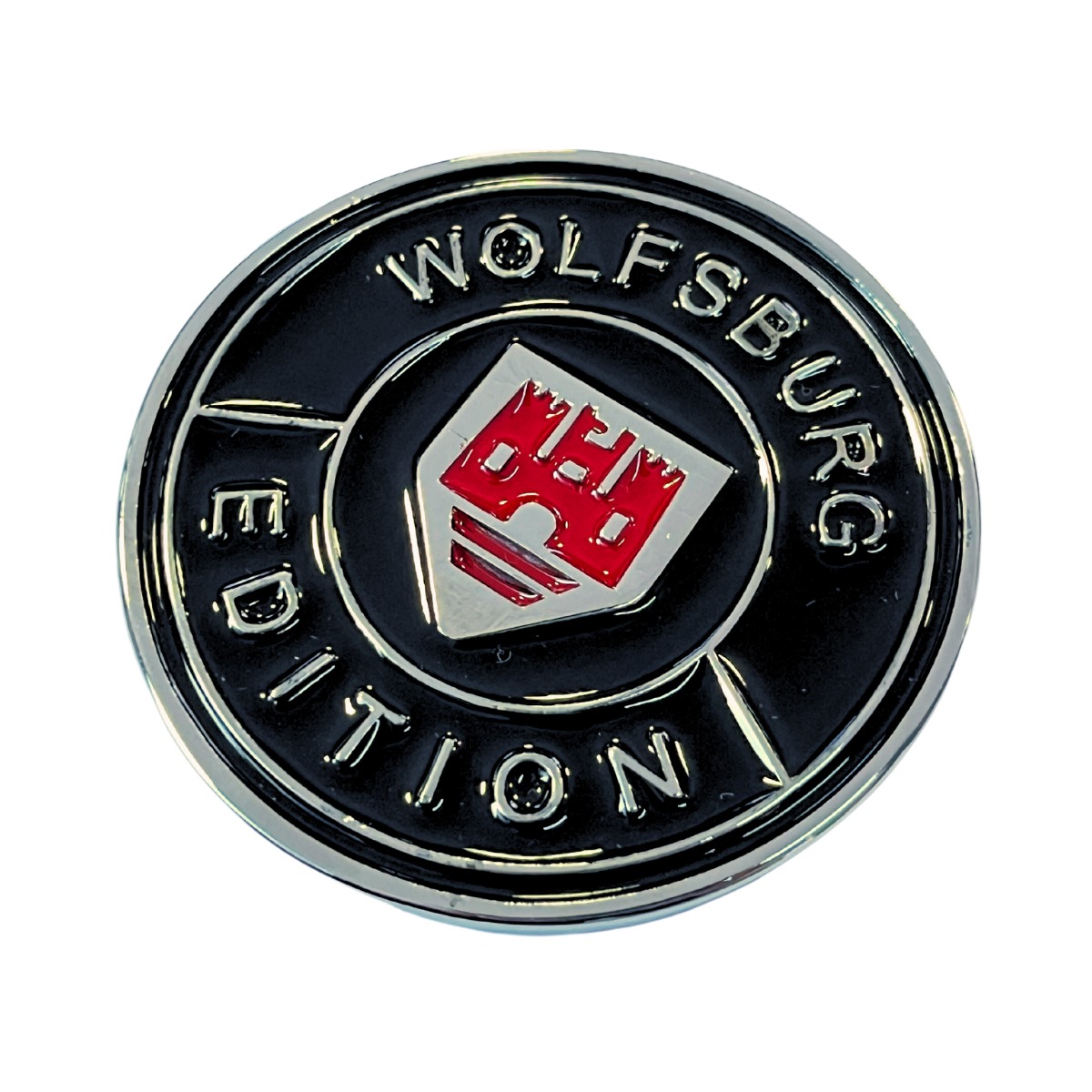 Emblema Brasão Redondo Wolfsburg Castelinho - Fundo Preto - 6 cm Placa
