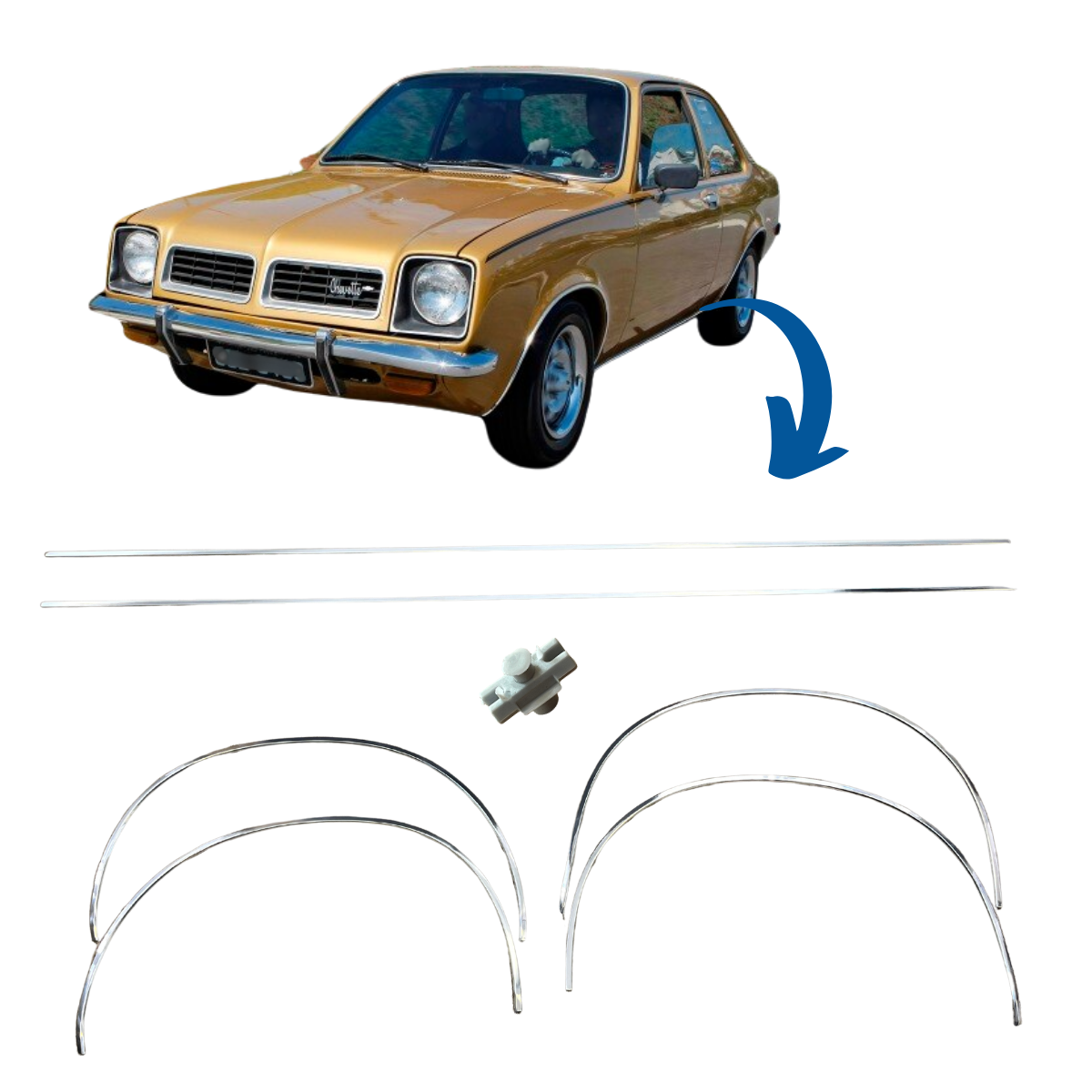 Friso Externo Chevette 1978 / 1979 Caixa de Ar e Paralama com grampos KIT