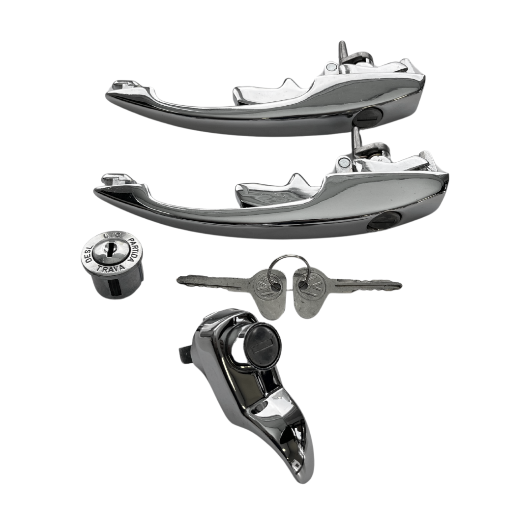 KIT Maçanetas porta + motor + cilindro de ignição Brasília e Variant 2 – KIT C/ MESMA CHAVE CROMADA VW