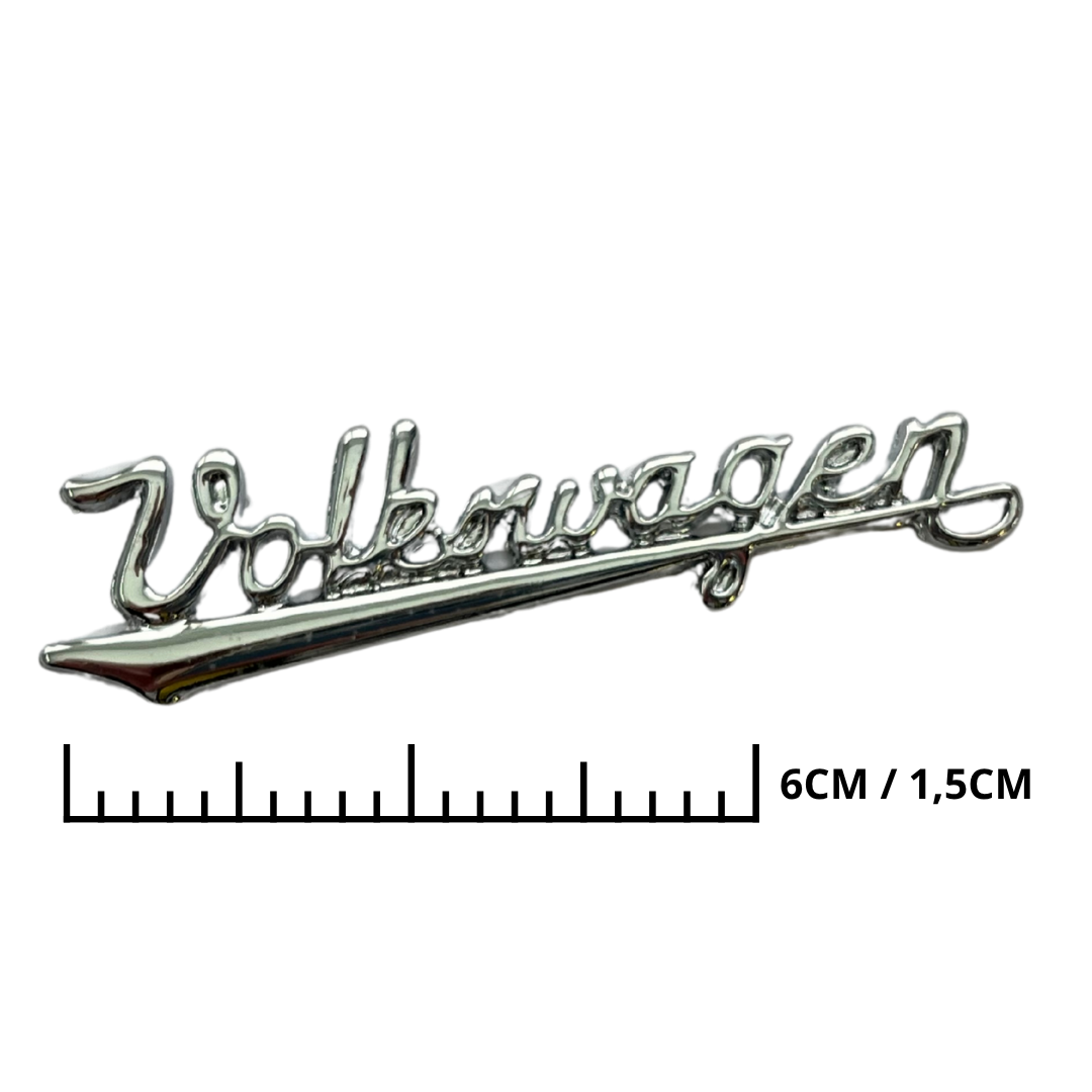Emblema Volkswagen do Painel Fusca - Manuscrito em Metal Cromado