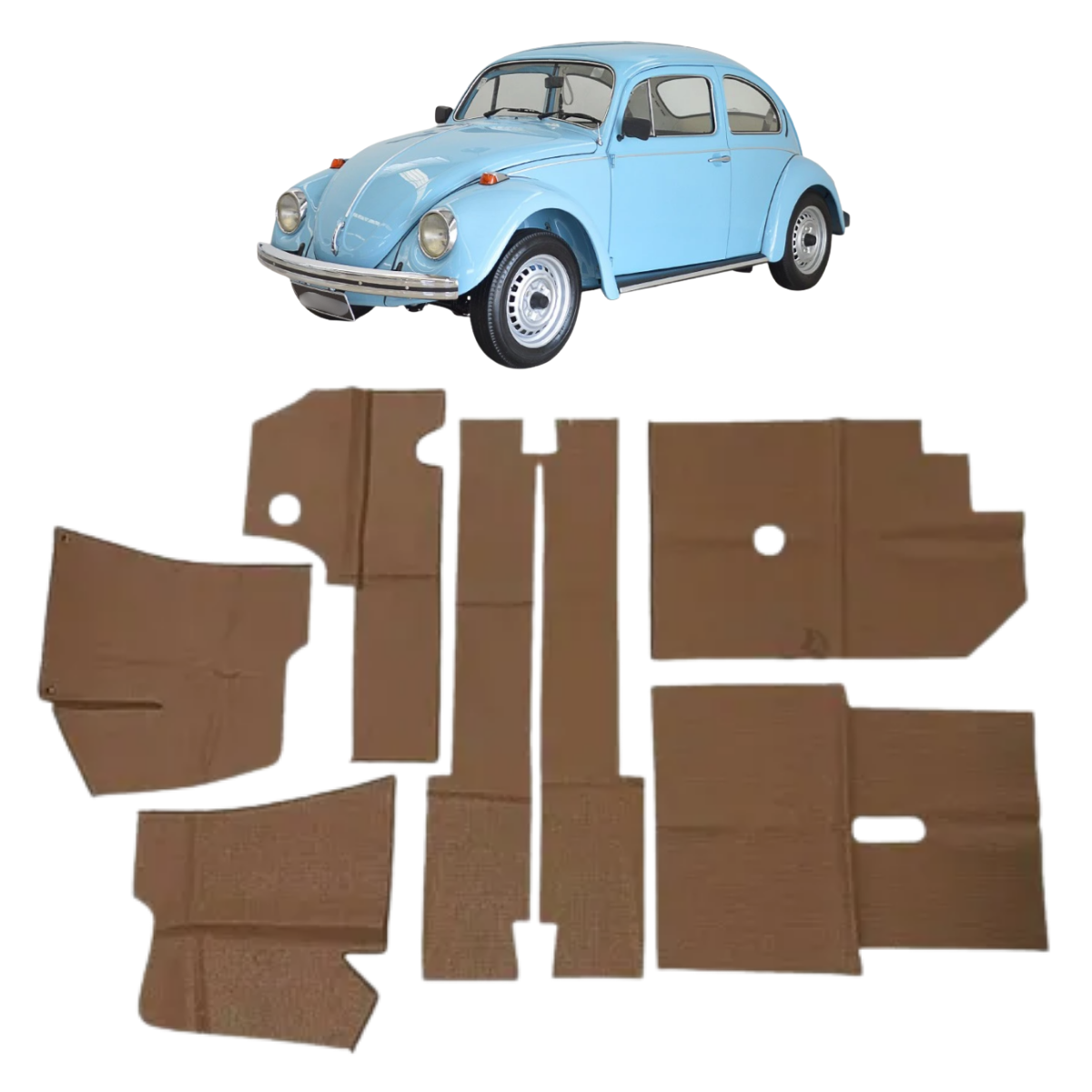 Forração Assoalho Fusca 7 Peças MARROM – Carrapatinho Extintor LD